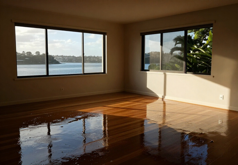 Flooded living room in Bossley Park before restoration